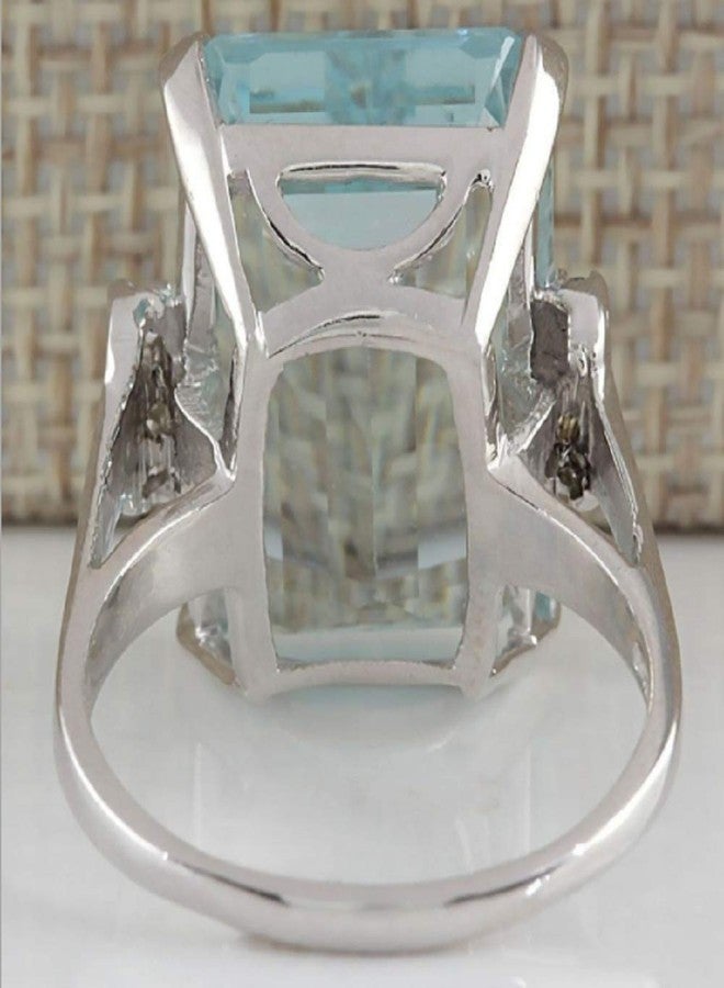 LVSHI Vintage Women 925 Silver Aquamarine Gemstone Ring CZ Cubic Zirconia Ring Wedding Jewelry Size 6-11（Size 8） - Image 4